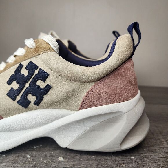 Tory Burch Good Luck Trainer Sneakers Pick Tan Suede Shoes Womens Size 6.5 - Picture 6 of 16